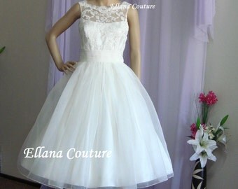 Sandra - Beautiful Vintage Inspired Tea Length Wedding Dress.