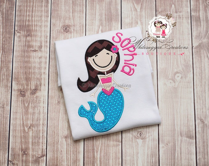 Baby Girl Mermaid Shirt - Custom Embroidered Mermaid Shirt - Summer Girls Shirt - Baby Girl Summer Outfit