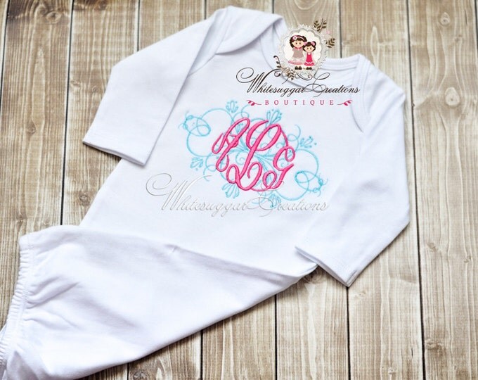 Vintage Flourish Elegant Monogram Shirt - Custom Shirt - Embroidered Shirt - Initials Baby Girl Shirt