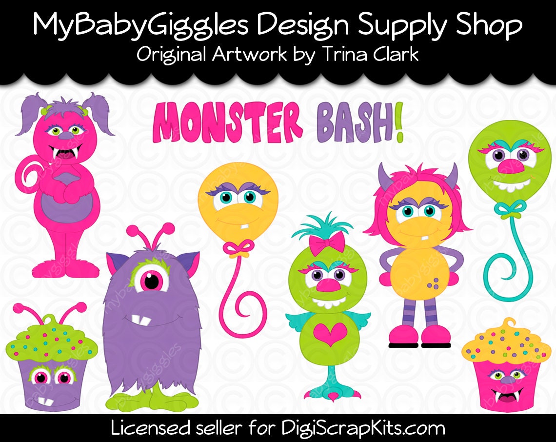 Monster Bash 1 Clip Art Digital Graphics Scrapbook Card Making