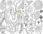 Mod Flower Digital Stamp Outline + Photoshop Brush, Digital Clip Art Flower Line Art Doodle, Create DIY Floral Stationery & Card