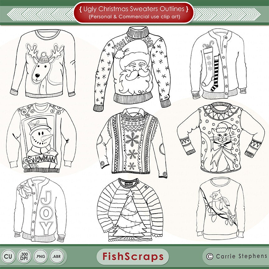 Christmas Ugly Sweater Line Art Coloring Images Christmas