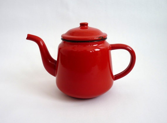 Vintage Red Enamel Teapot