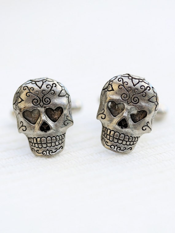 Items similar to Skull Cufflinks Silver Plated Metal Vintage Inspired
