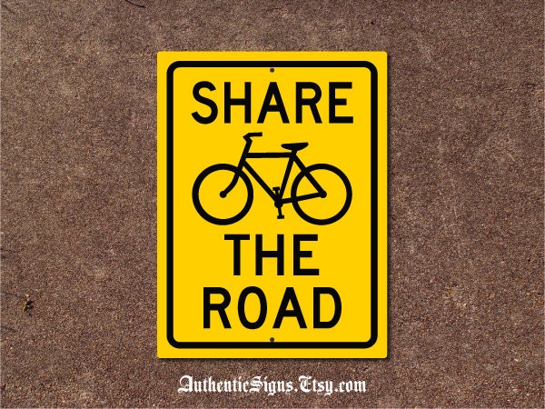 Bicycle Sign Share The Road Yellow and Black by AuthenticSigns
