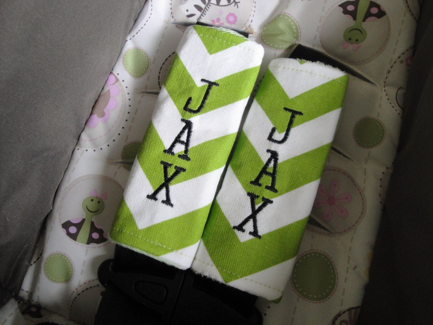 Reversible Car Seat Strap Covers In Chevron with Minky You