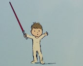 Baby Boy Star Wars Nursery Art Jedi with red lightsaber Illustration Digital Print 5x7 sky blue