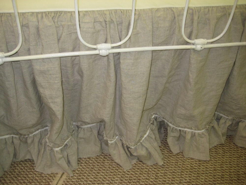 Washed Oatmeal Linen Crib BeddingTorn Ruffle by cottageandcabin