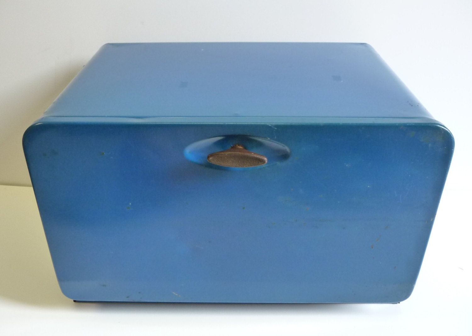 Vintage Metal Bread Box BLUE Retro kitchen Large Storage
