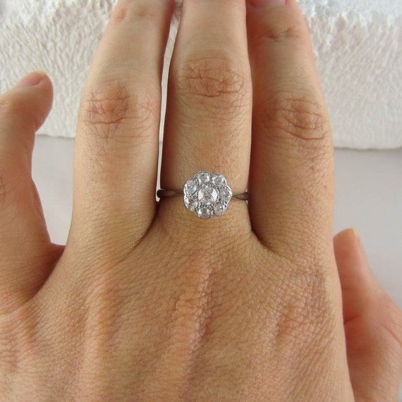 Art Deco Diamond Daisy Engagement Ring. Flower Shape Cluster