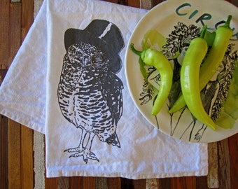 Cotton Cloth Napkins - Screen Printed Dinner Napkins - Eco Friendly Table Linens - Handmade - Woodland Owl - Screenprint - Printed Napkins