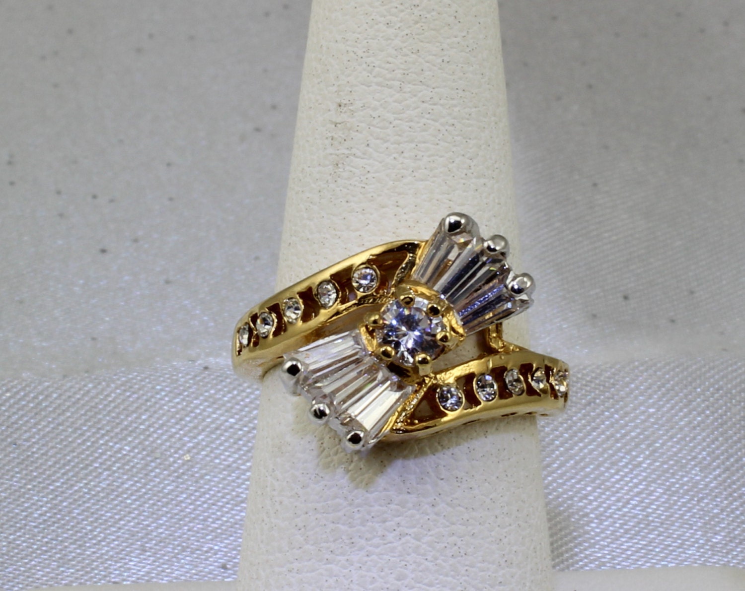 Vintage QVC Designer CZ Cubic Zirconia 14k GP Cocktail Ring