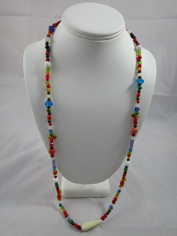 Czech Glass Bead Necklace Rainbow Colors by BonniesVintageAttic
