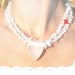 Artisan Rock Quartz Necklace. Frosted Glass Heart Pendant. Red Coral. Red and White. ooak handmade in Canada