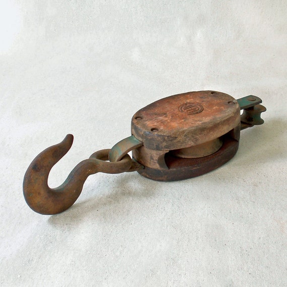 Items similar to Vintage Antique Industrial UW Block and Tackle Pulley ...