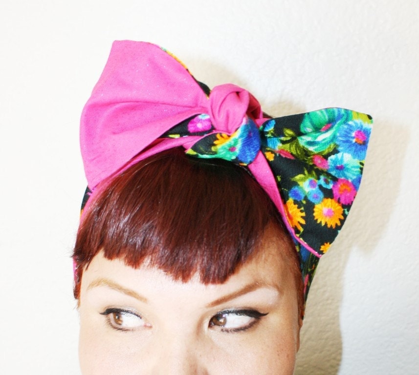 Vintage Inspired Head Scarf Made from Vintage Fabric Floral