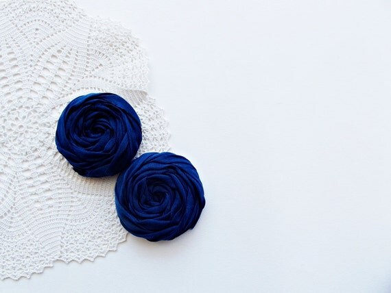 Navy Fabric Roses Handmade Appliques Embellishment Set of 2 by BizimSupplies