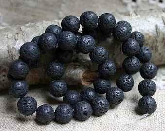 50pcs Lava Rock Natural Gemstone Beads 8mm Round 16 Inches Strand