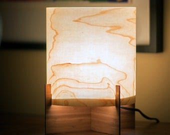 ON SALE - Real Wood Table Lamp - Modern design in Maple Veneer & Bamboo Base - Accent or Mood Lighting Lampshade