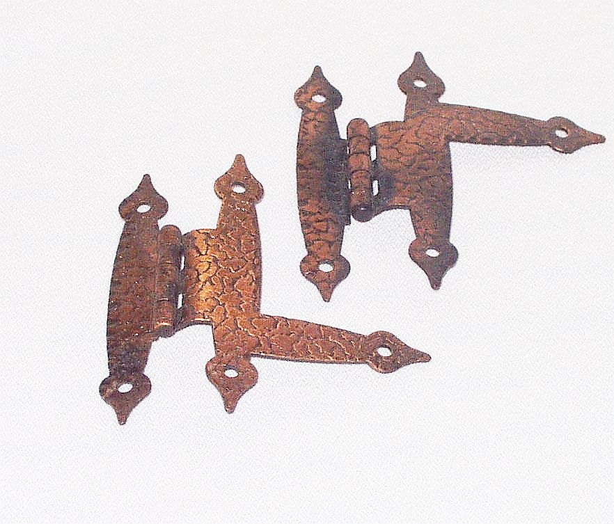 Vintage Hammered Copper Strap Door Hinges Pair Retro