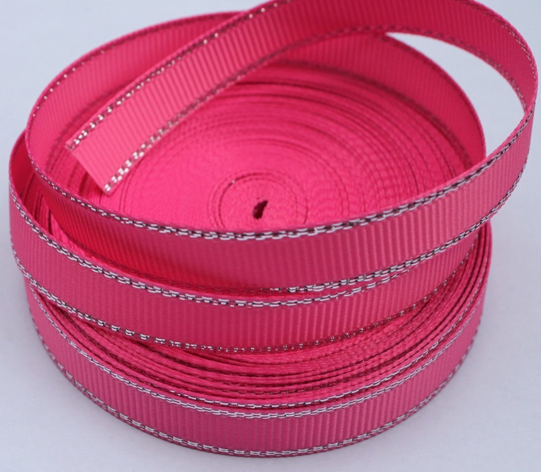 Hot Pink and Silver Grosgrain Ribbon 3/8 Inch 9mm