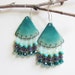 Turquoise chandelier earrings Enamel bohemian jewelry Aqua teal purple dangle earrings