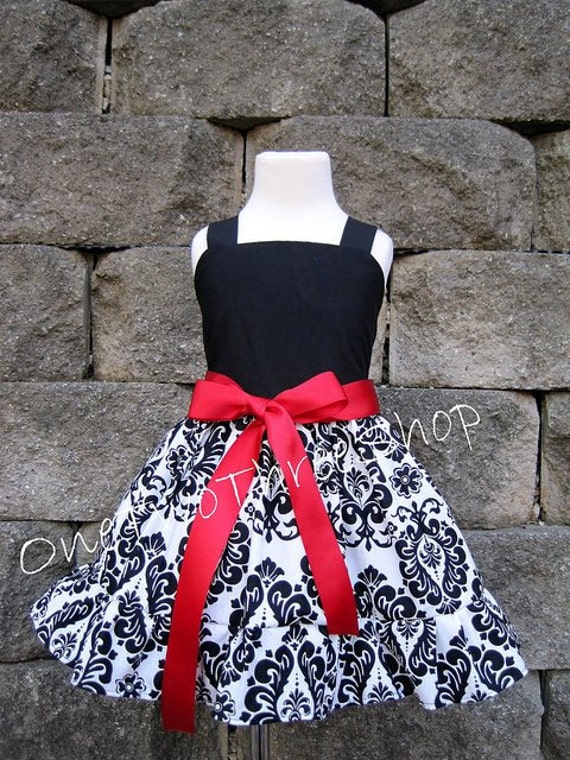 Custom Boutique Clothing Damask Red Ribbon Sash Sassy Girl