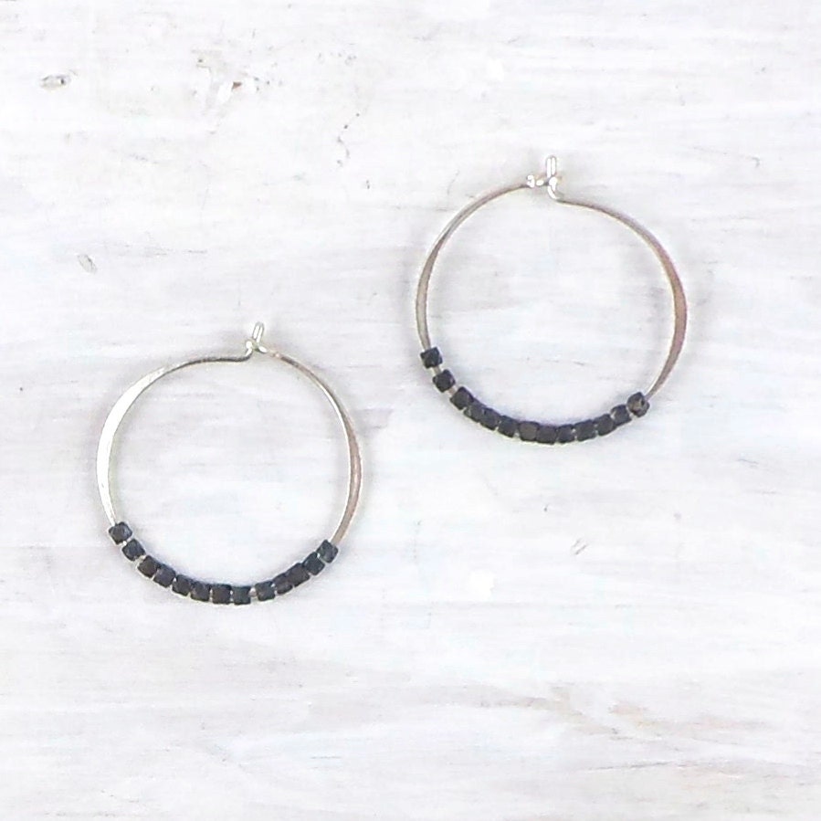 Hammered Silver Hoop Earring with Oxidized Sterling by failjewelry