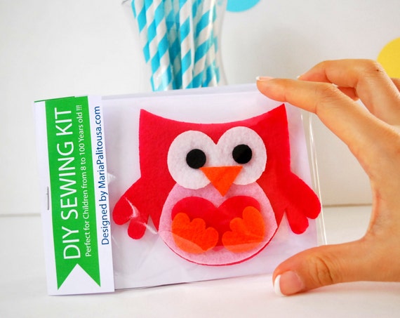 DIY Owl , Make Your Own Valentine's day Owl Sewing Kit, DIY Sewing Precut Peces Set for a Hot Pink owl or Pick the color A792 Il_570xn
