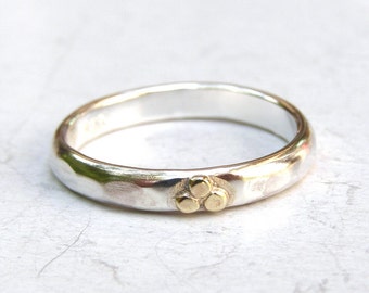 Wedding band ring Stacking ring Engagement ring 14k Gold ring and silver ring with Lovely 14k gold dots - made to order