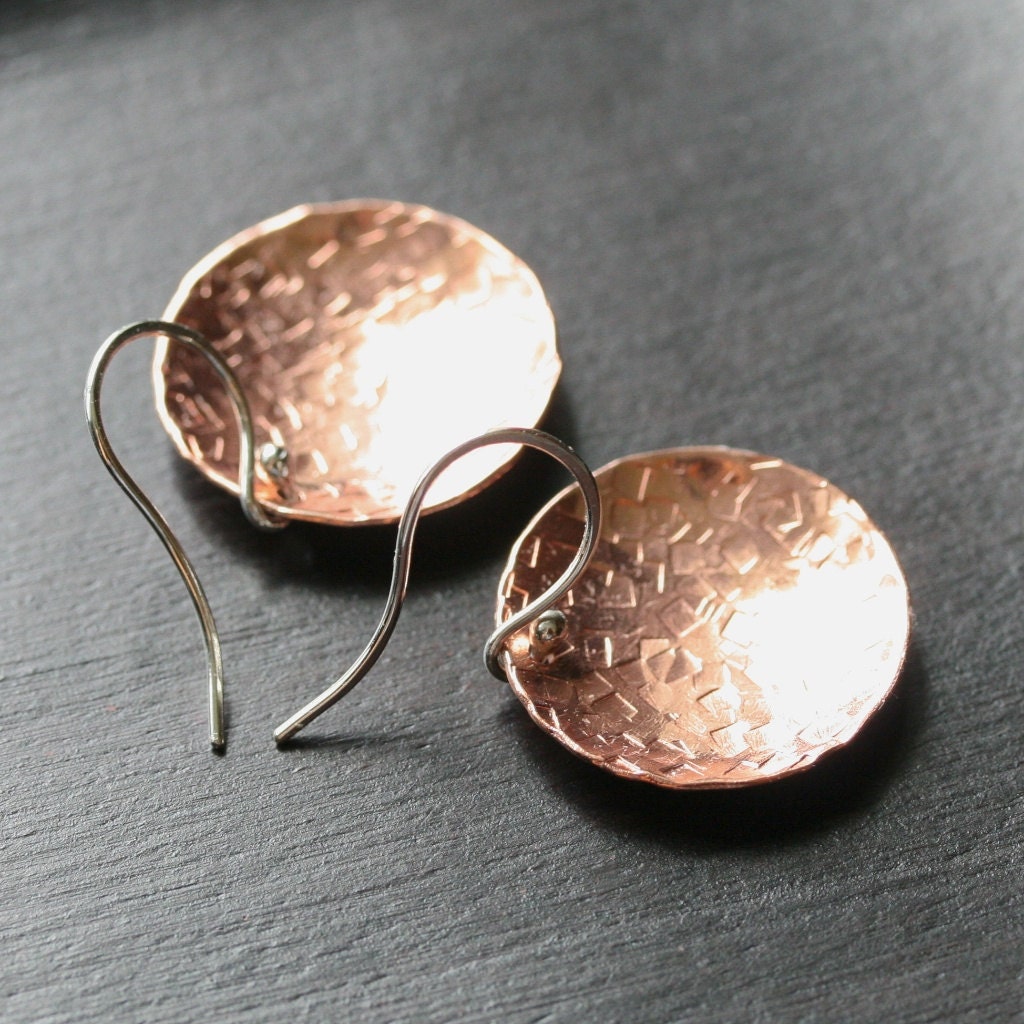 Handmade textured copper disc earrings copper earrings