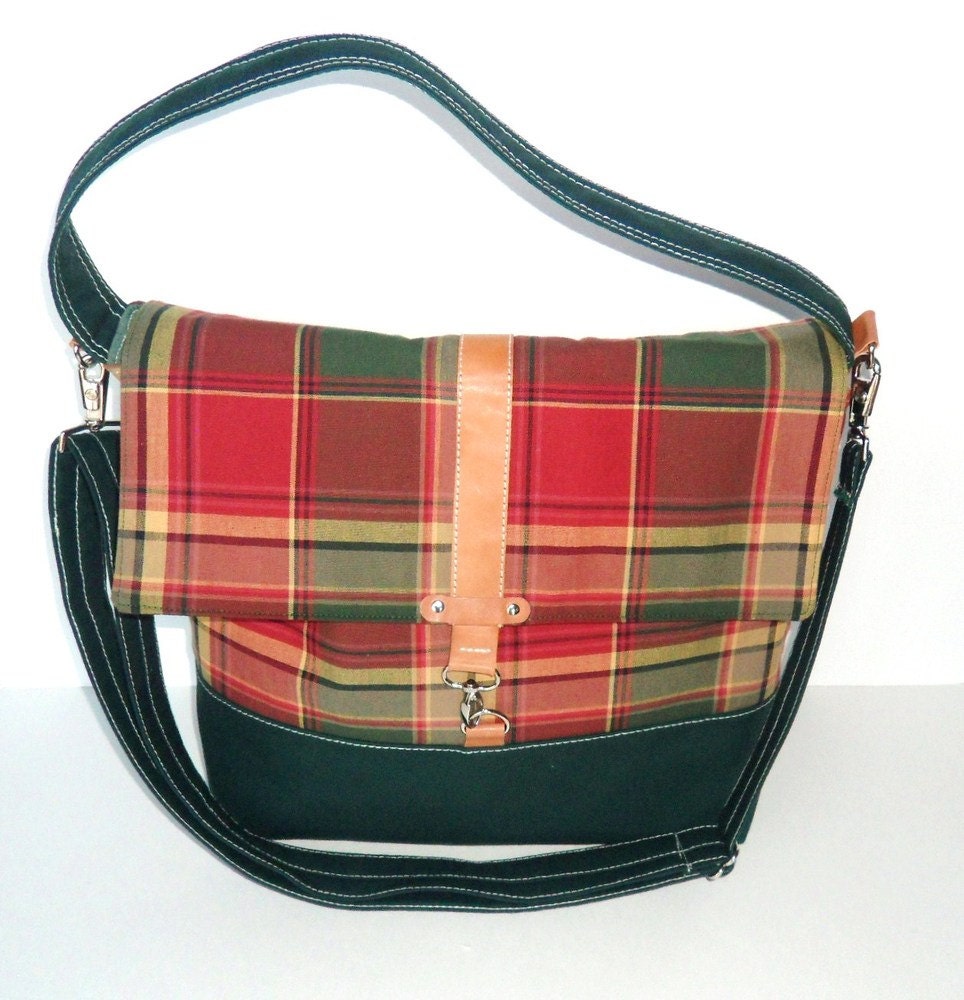Red/Green Plaid Messenger Bag Prep School Plaid by PouchStyle