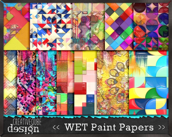 Digital Paper Pack Wet Paint 3D effects in gloss. Bright, bold colors. Personal and small commercial Use.