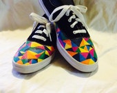 Geometric Keds Vans Pattern Custom Keds or Vans Triangle Rainbow Multi Color Painted Keds Shoes