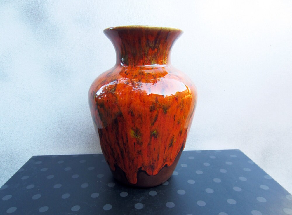 California Orange Drip Glaze Vase Mid Century by brighteststar