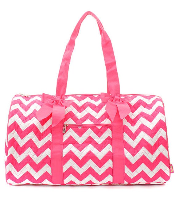 Personalized Pink and White Chevron Quilted Duffle Bag Monogrammed for ...