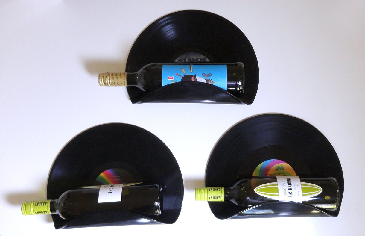 Upcycled Vinyl Record Wine Rack Wall Organizer Set by MovieVinyl