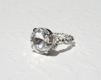 Swarovski Crystal Ring Clear Crystal, Stretchy Ring with Swarovski Crystal