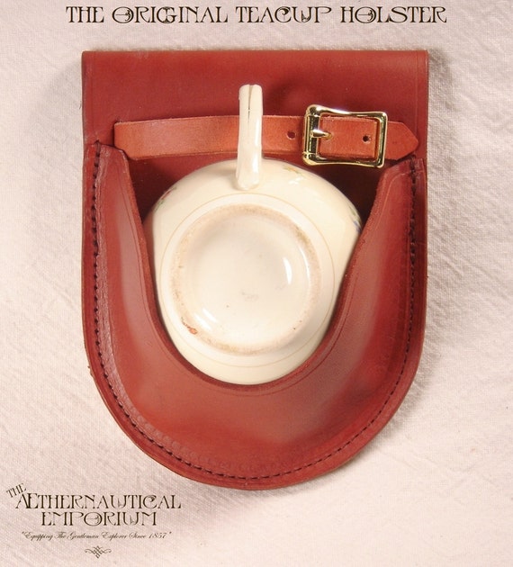 Dark Rose Leather Teacup Holster with Vintage Floral Teacup