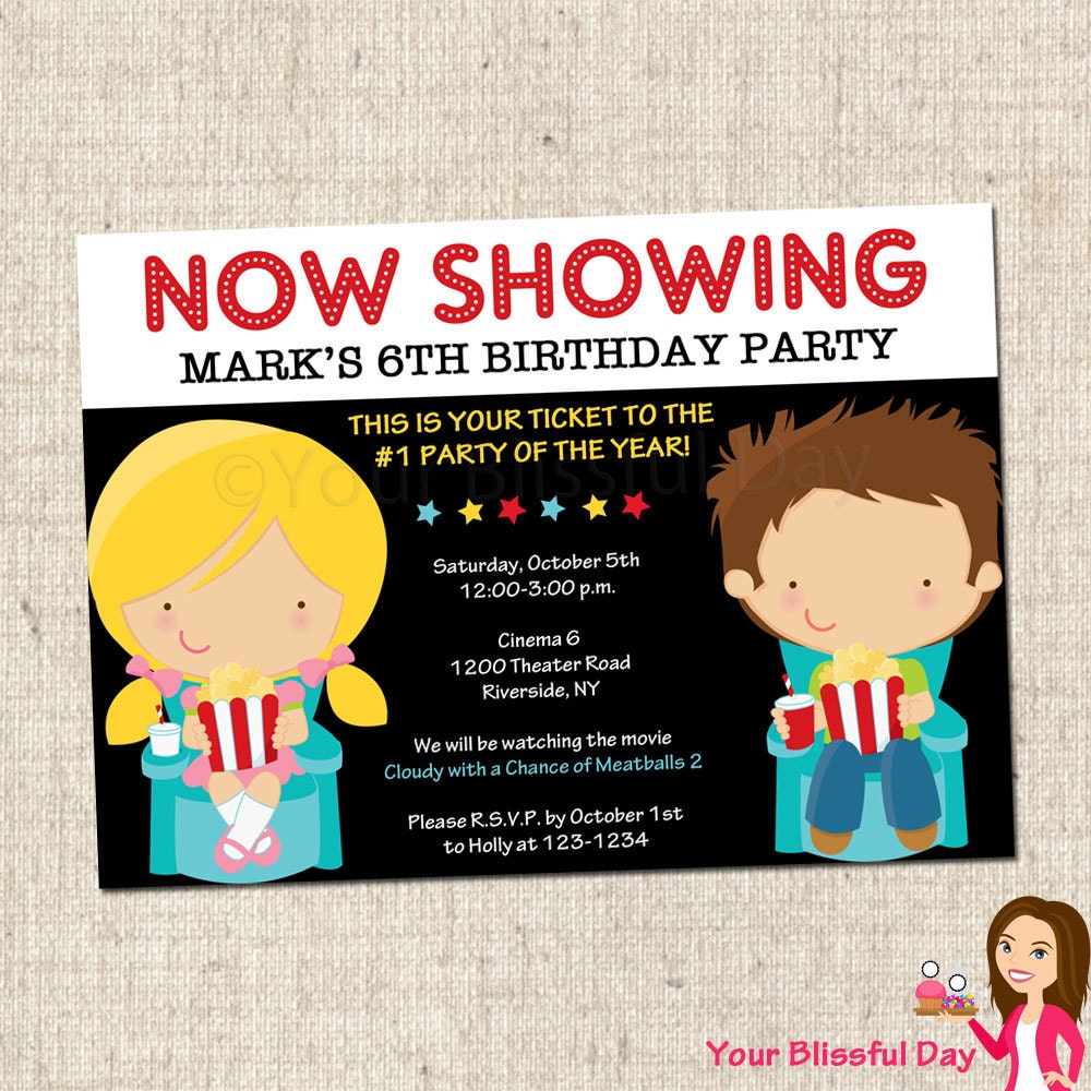 PRINTABLE Movie Party Invitation 558 by yourblissfulday on Etsy