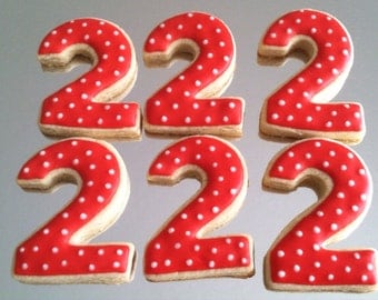 Number 2 sugar cookie, Second Birthday Party cookies , 1 dozen