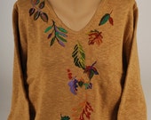 Hand Painted 100% Cotton Sweater  'LEAF PROJECT' falling leaves design on SAND Sweater