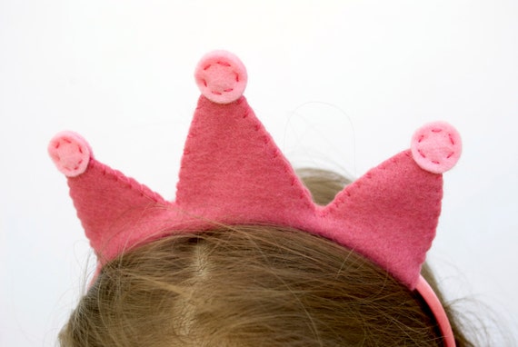 Items similar to Pink Wool Felt Princess Crown Headband on Etsy