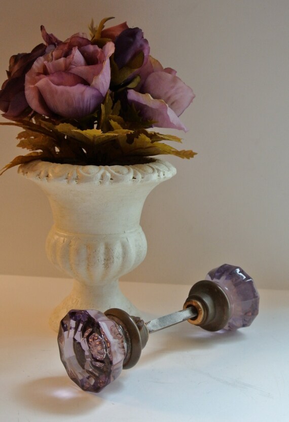 Antique Purple Crystal Glass Door Knob Set
