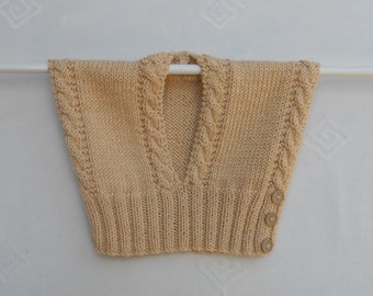 Bolero/vest top/sweater/cosy top for a baby girl age 0-6 months, hand knitted from a vintage pattern,honey beige 100% silky bamboo yarn