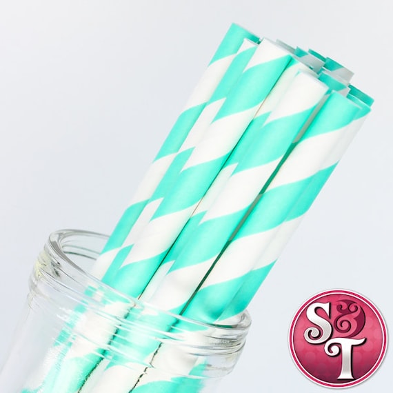 Stripe Teal Green Party Paper Straws - Cake Pop Sticks - Pixie Sticks - Qty 25 Il_570xn