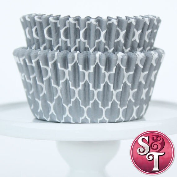 Gray GREASEPROOF Quatrefoil Baking Cups Cupcake Liners - Quantity 50 Il_570xn