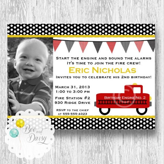Firetruck Invitation for Birthday Party or Baby Shower - Boys DIY Fire Truck Man Printable Photo Invite by BeeAndDaisy Il_570xn