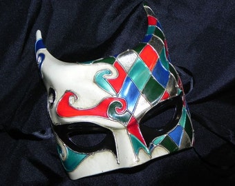 Horned Mask in Red, Blue, Teal, Black and Silver