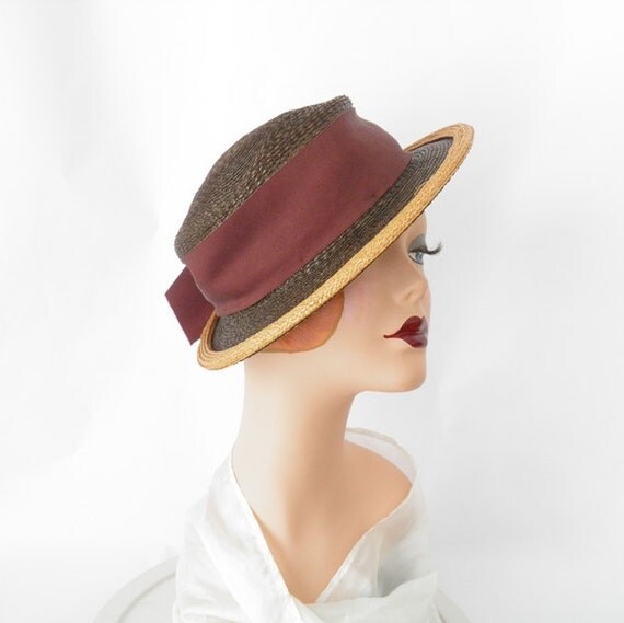 1930s tilt hat/ vintage brown straw